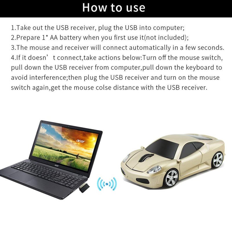 Jinfili car Mouse Wireless Computer Office Ergonomic Mice for Notebook Laptop Windows 1600DPI 2.4Ghz Blue Light - Image 5